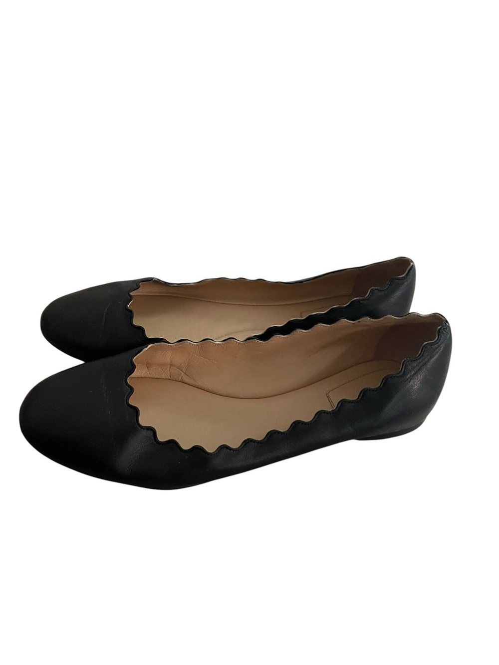 Chloe Lauren Black Scalloped Leather Ballet Flats Women Size USA 7/EU37 - Picture 3 of 9